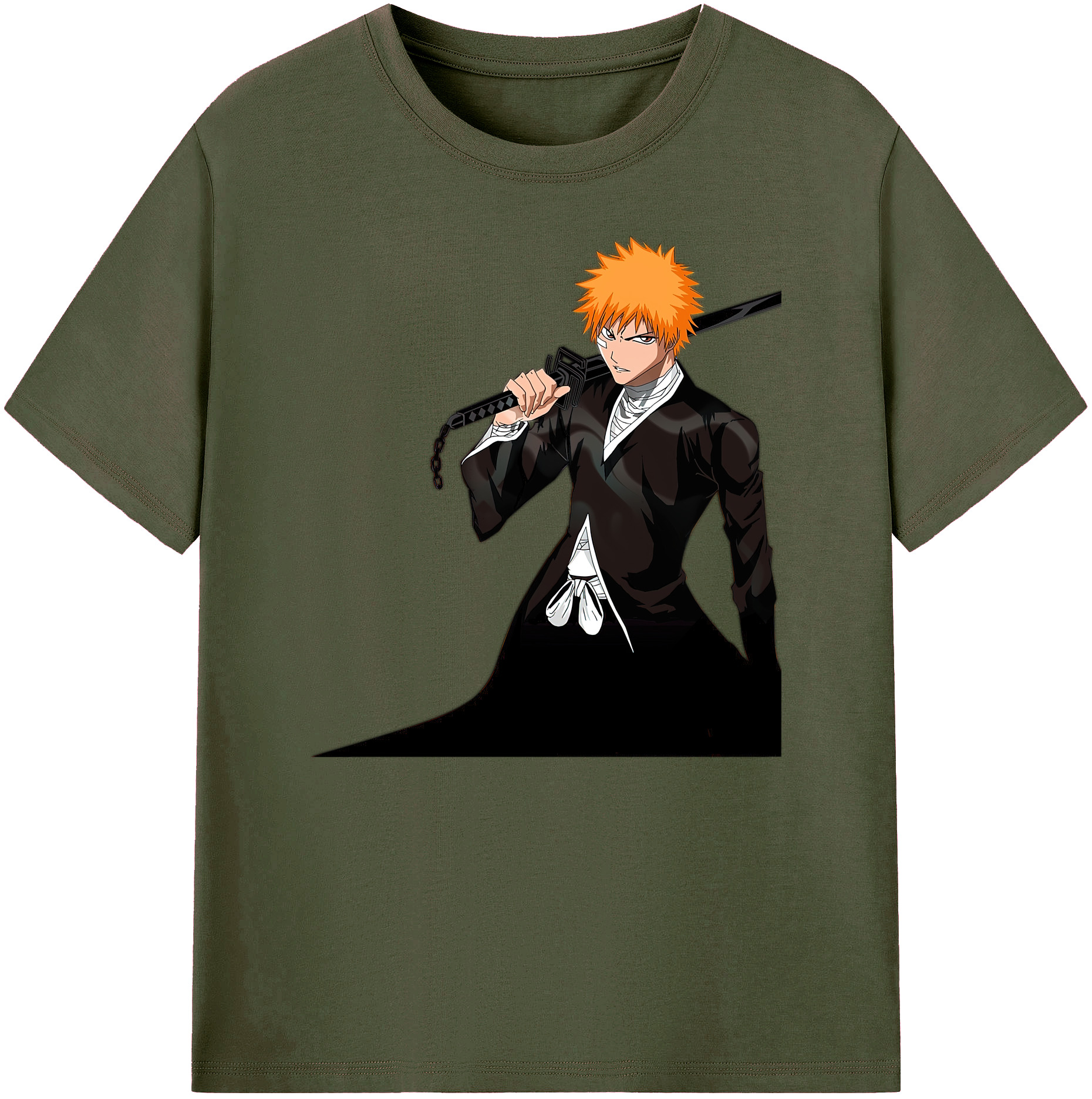 （画像用） ブリーチ 黒崎一護（くろさき いちご）BLEACH Kurosaki Ichigo 綿100％ メンズ半袖Tシャツ｜肌触りやわらか＆通気性
